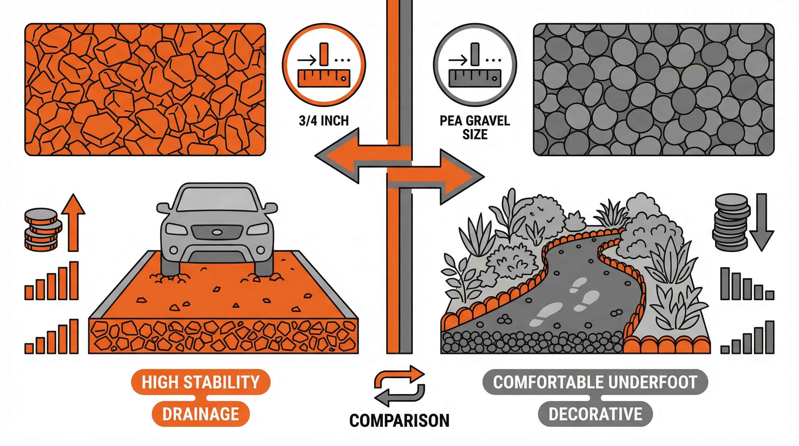 3-4 inch gravel vs pea gravel for driveways and landscaping