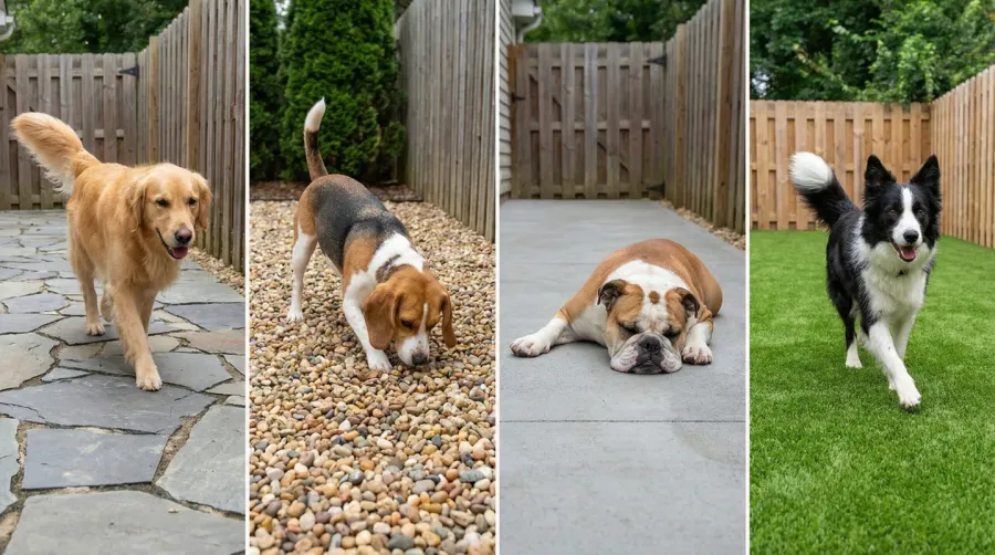 comparison showing different dog run surfaces side by side