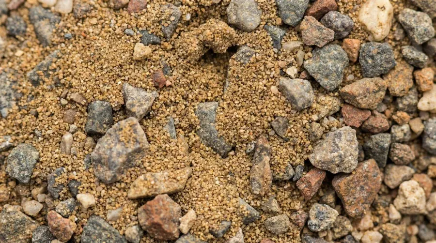 Close-up view of sand filling gravel voids