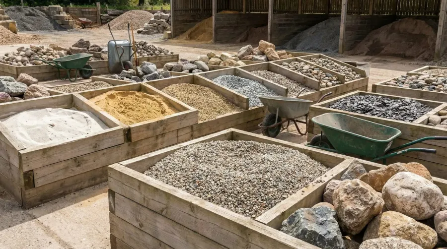 Different types of sand and gravel materials for landscaping