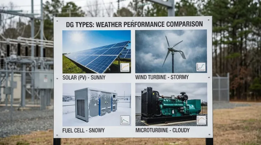 Comparison showing different DG types in various weather conditions