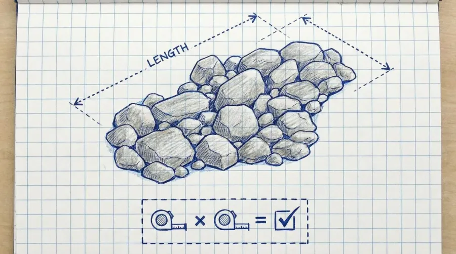 Rip rap coverage calculation diagram showing square footage