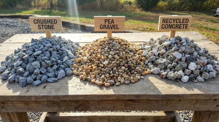 Various gravel aggregate types displayed side by side