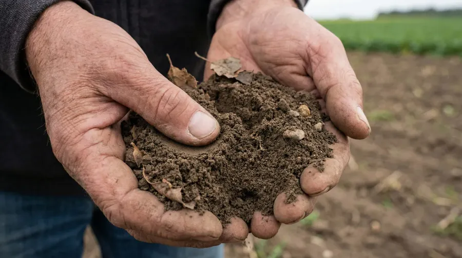 Hands holding silt soil showing texture comparison