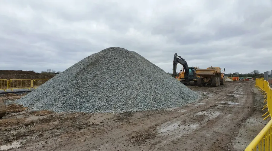 Loose load gravel pile at construction site