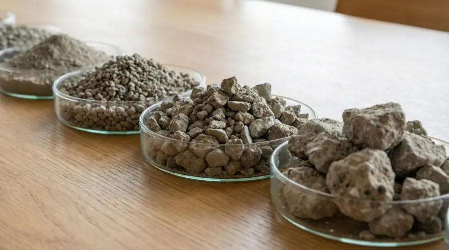 Different sizes of crushed concrete samples comparison