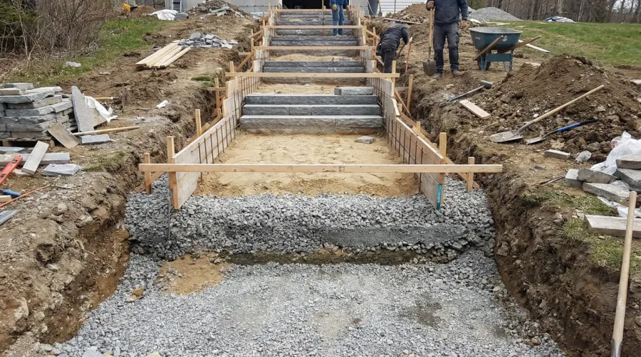 outdoor stairs with gravel base construction