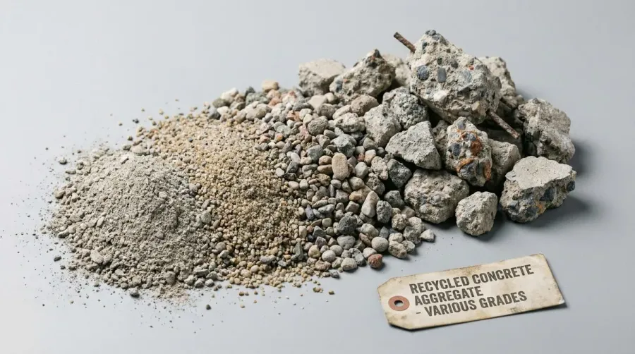 Crushed concrete material sizes comparison