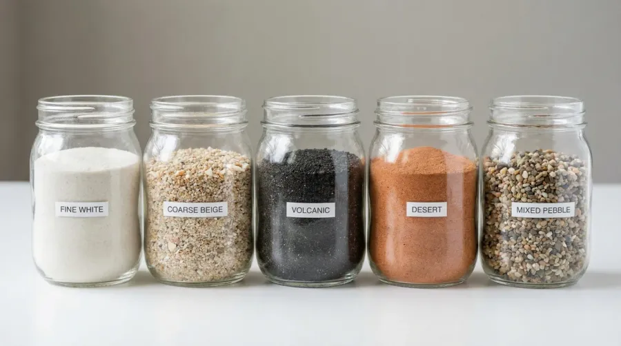Different types of sand samples labeled
