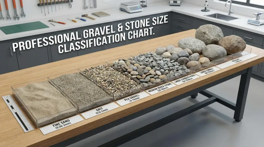 Gravel size chart showing different stone sizes from small to large