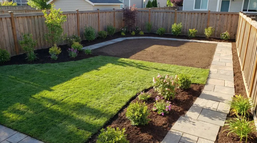 Completed landscaping project showing level ground with proper fill dirt application