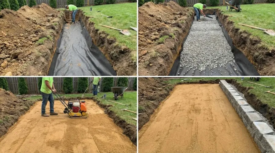 Retaining wall base installation step by step process