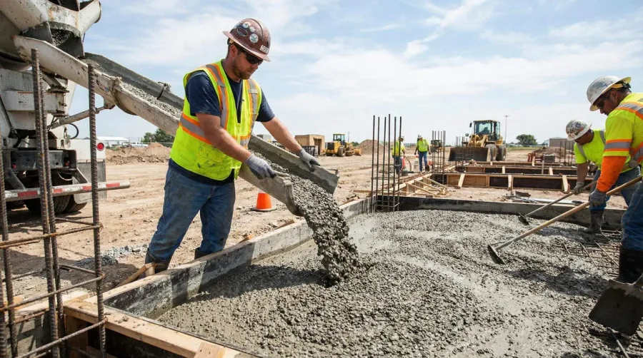 Construction worker pouring concrete gravel mix