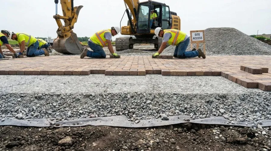 Paver installation over crushed concrete base