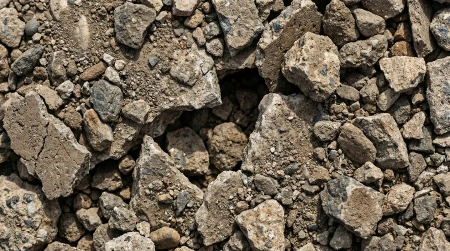 Close-up view of crushed concrete showing angular pieces and gray coloration