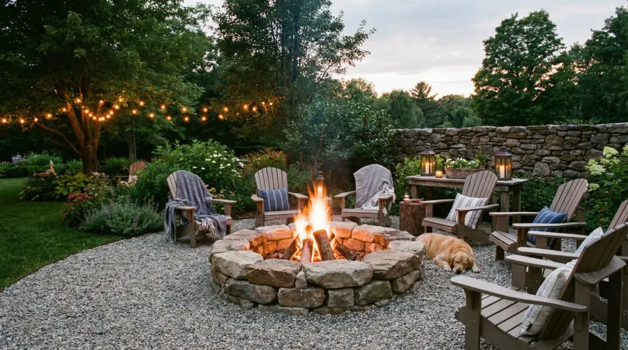 Fire pit with gravel base in outdoor setting
