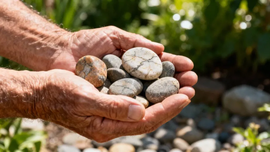 Close up hands holding pea gravel stones