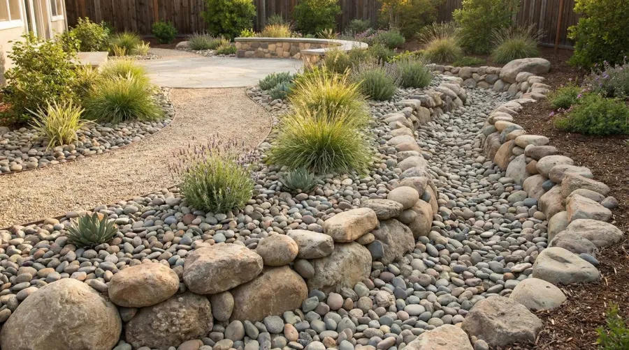 Various river rock sizes used in landscaping design