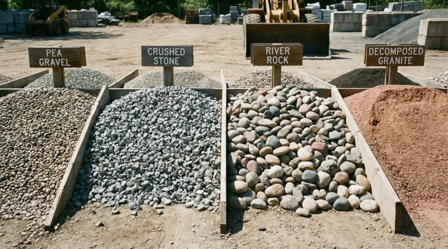 Comparison of different gravel types in separate piles