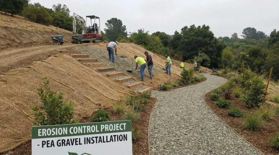 Pea Gravel Erosion Control Slope Installation