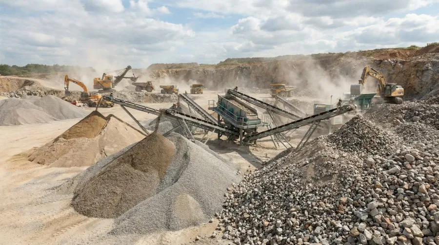 Quarry operations showing different aggregate types