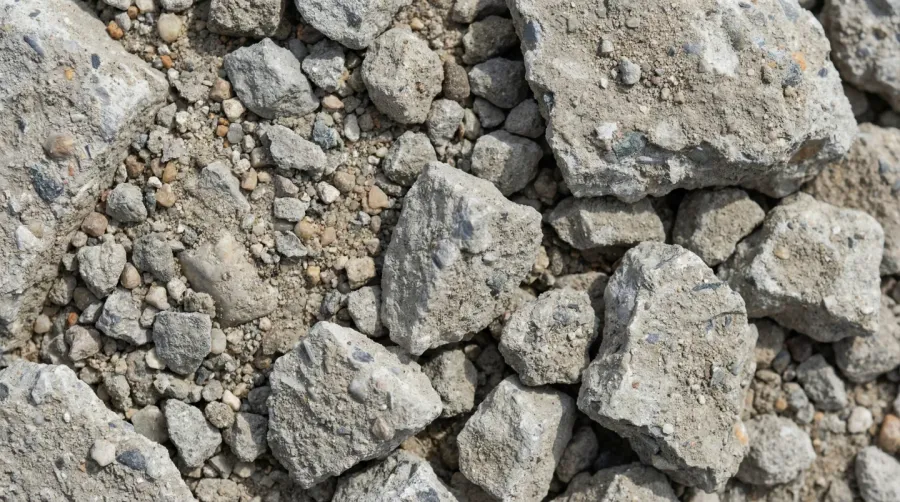 Close-up of crushed concrete aggregate showing angular particles