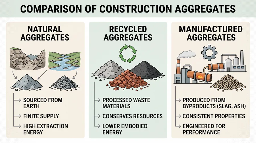 Comparison of natural, recycled, and manufactured construction aggregates