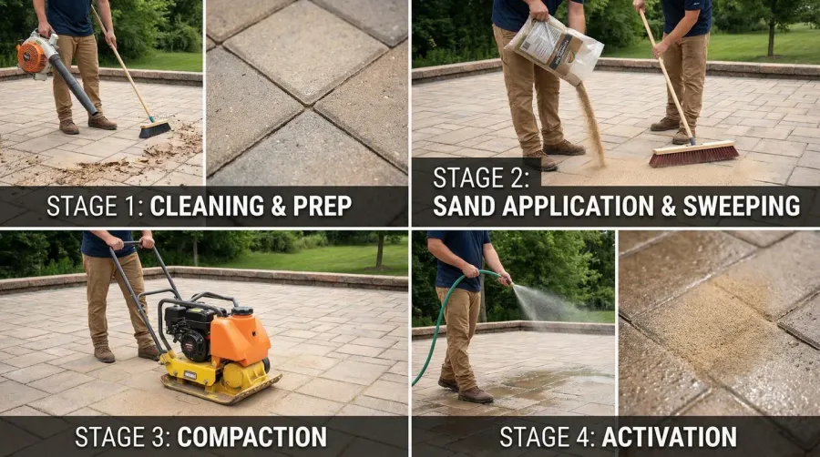Step by step polymeric sand installation process