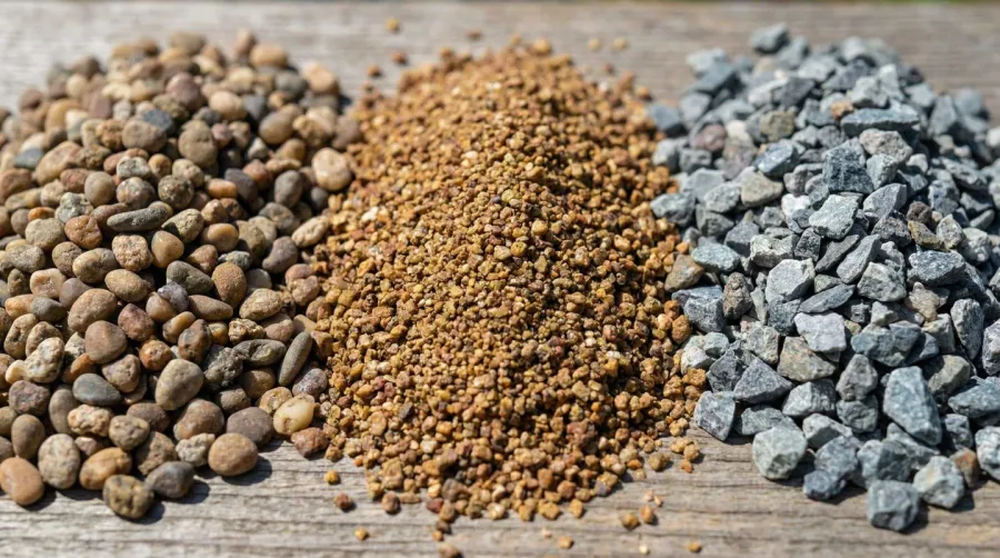 Close-up comparison of different fine gravel types