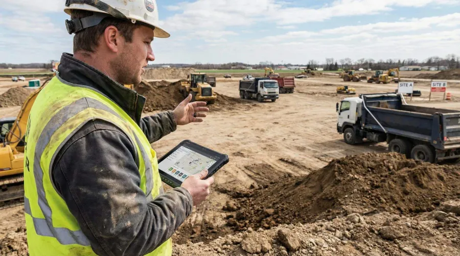 Dirt broker using tablet to coordinate between multiple suppliers and construction sites