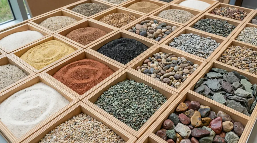 comparison chart showing different types of sand and gravel with their respective price ranges and quality grades