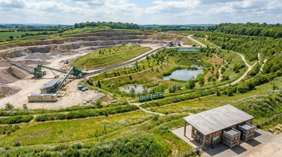 Sustainable gravel quarry with restoration areas