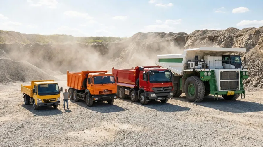 Different sized dump trucks comparison chart