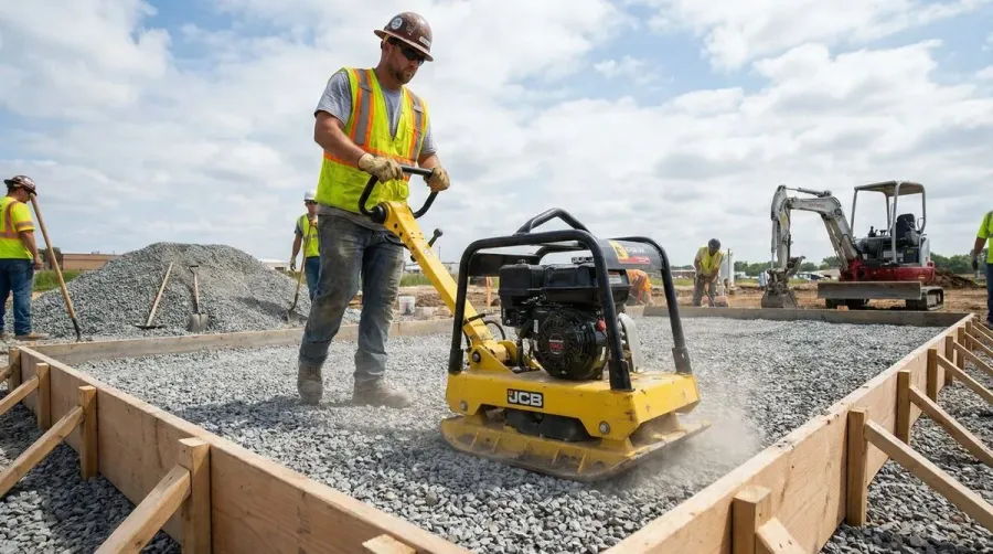 Gravel compaction process for concrete slab preparation