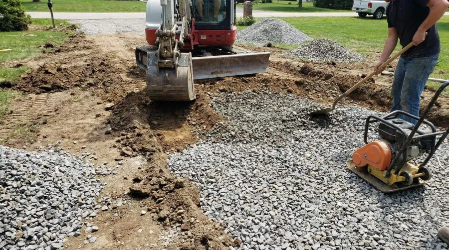 Type 2 gravel driveway installation showing proper depth and compaction
