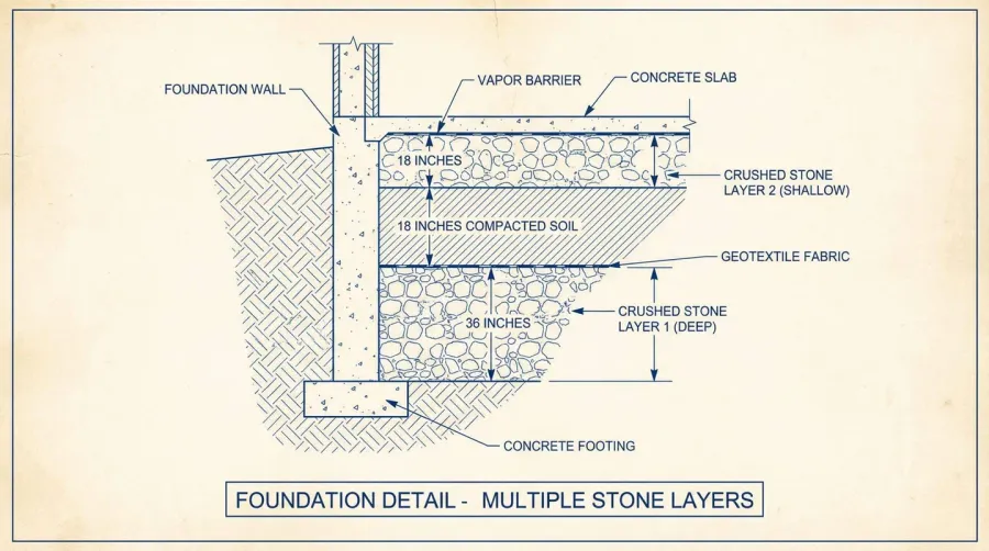 Foundation depth with crushed stone layers
