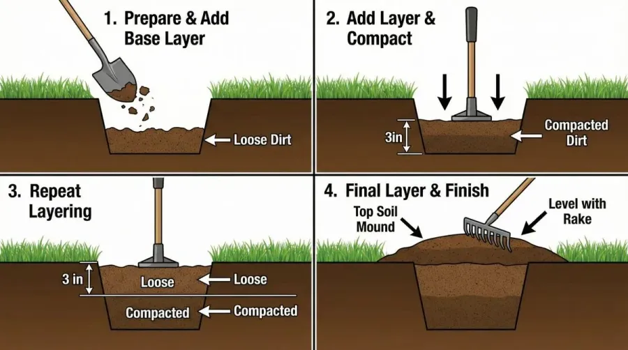 Step by step hole filling process sequence