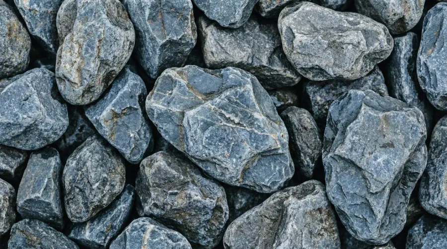 Close-up texture of blue gray gravel stones showing color variation