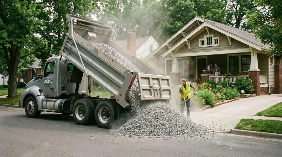 Aggregate Materials Being Delivered To Residential Property