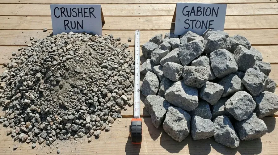 Crusher run vs gabion stone side by side comparison