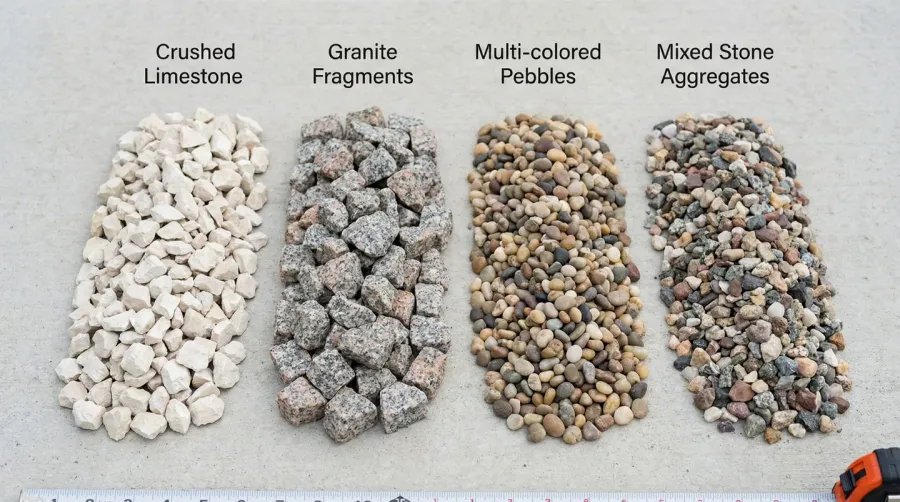 Different types of loose gravel samples