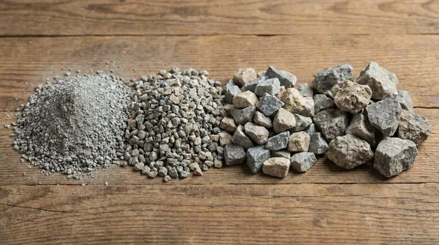 Different sizes of crushed stone samples for comparison