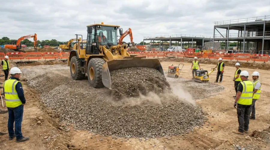 Crushed Concrete Being Spread Construction Project