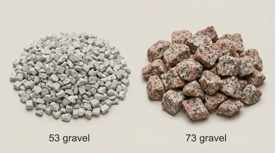 Comparison of 53 vs 73 gravel sizes side by side