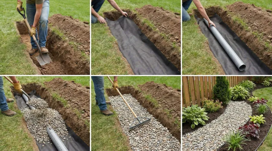 step by step drainage rock installation process