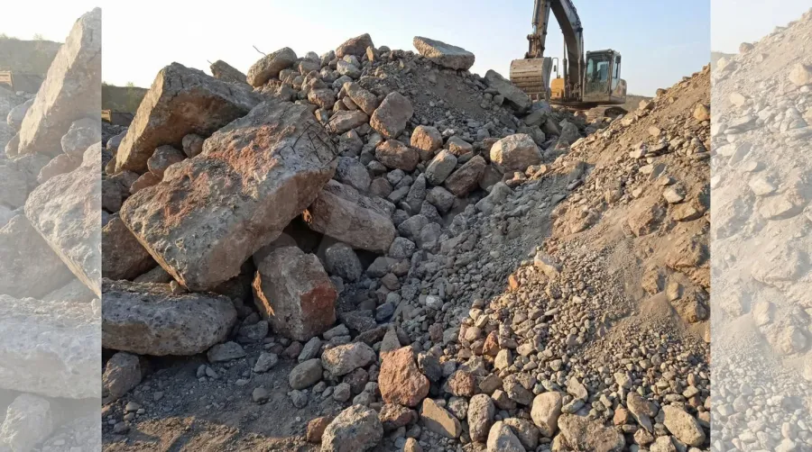 Crushed concrete pile showing different sizes and textures
