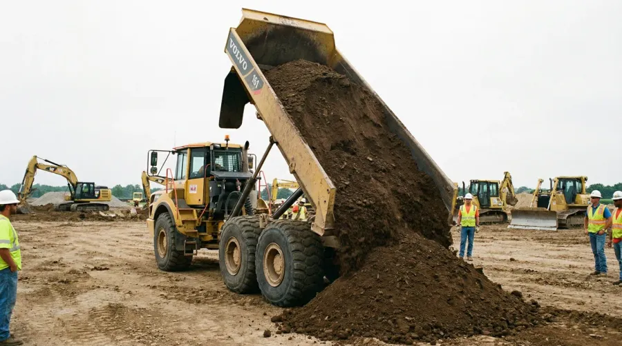 Fill Dirt Truck Delivering Material To Construction Site