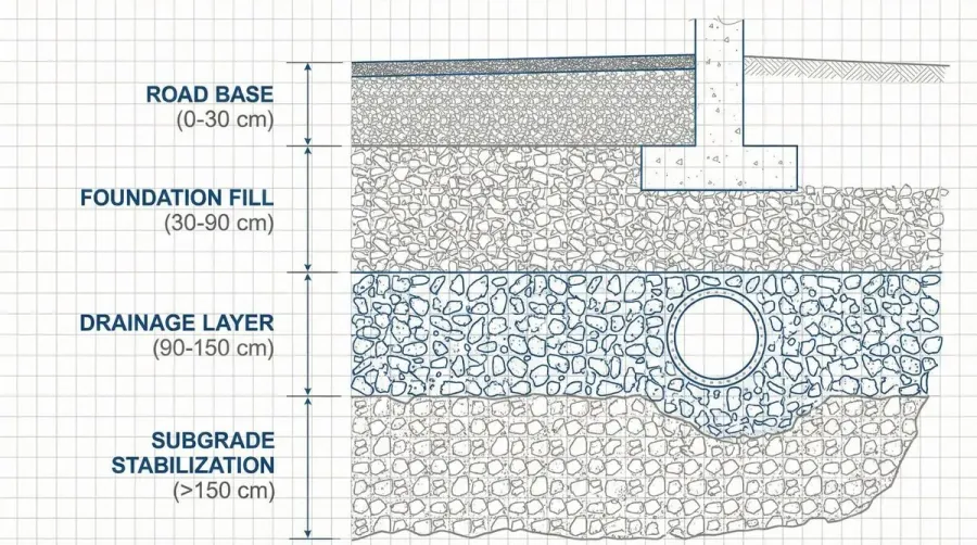 Cross-section diagram showing crushed concrete layers at different depths