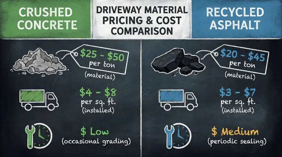 Cost comparison chart showing crushed concrete vs recycled asphalt pricing