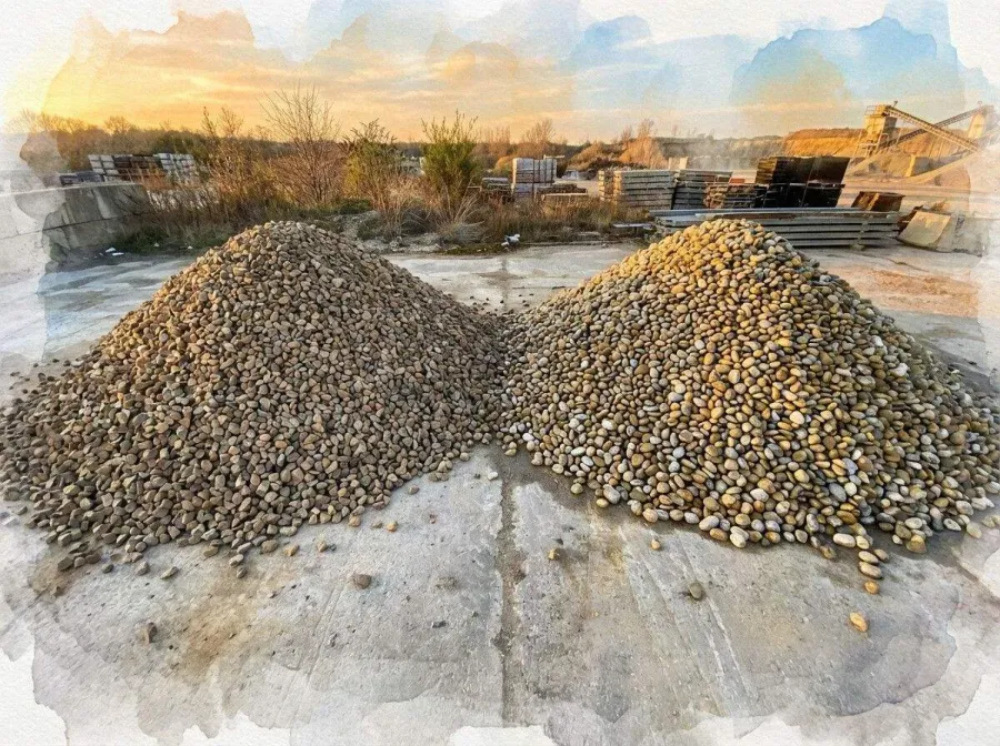 Comparison of screened and washed gravel side by side